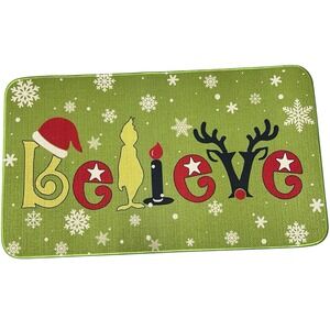 Grinch Believe Christmas Doormat Holiday Snowflake Green Entry Rug Decor 29x17